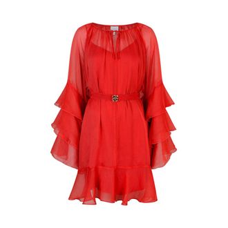 Dante6 Boho chiffon mini jurk Flame Red - Dames - Jurken - Rood - Maat: XS Chiffon