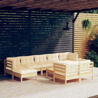 vidaXL Muebles De Jard&iacute;n 10 Pzas Y Cojines Madera Maciza De Pino Crema Vidaxl