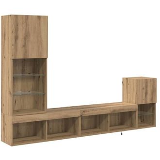vidaXL TV Wall Units with LED Strip Lights Artisan Oak Engineered Wood vidaXL