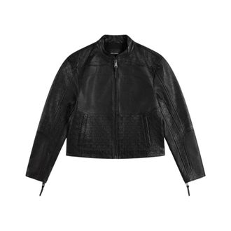Daily Paper Clothing Jassen, Heren, Zwart, L, Leer, Structured Leather Jacket