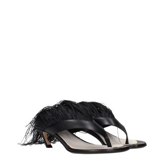 Lanvin Womens Black Leather Flip-Flop Sandals