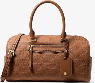 Michael Kors Jet Set Travel Medium Logo Embossed Leather Duffel Crossbody Bag