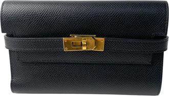 Herm&egrave;s Black Leather Long Wallet (Tri-Fold) (Pre-Owned)