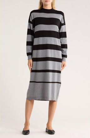 Stitchdrop Kips Bay Stripe Long Sleeve Sweater Dress in Charcoal at Nordstrom Rack, Size X-Small