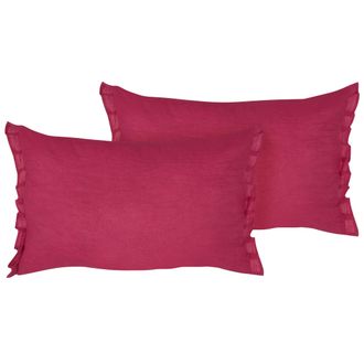 Beliani Beliani - Conjunto De 2 Modernos Cojines Decorativos De Lino Con Volantes Y Lazos 30x45 Cm Rojo Sassafras