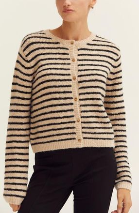 Crescent Crew Neck Striped Cardigan in Oatmeal/black at Nordstrom, Size Large