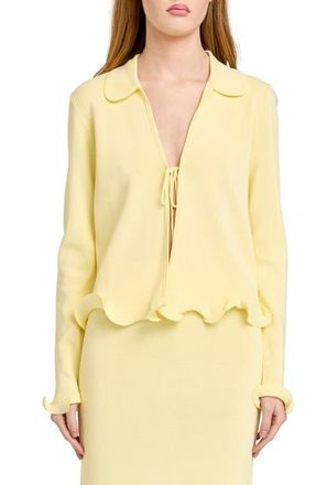 Wayf Isla Ruffle Tie Front Cardigan in Yellow at Nordstrom, Size X-Small