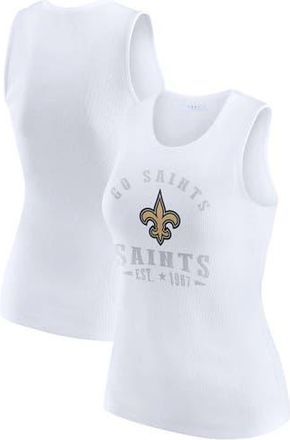 WEAR by Erin Andrews Womens WEAR by Erin Andrews White New Orleans Saints Ribbed Graphic Tank Top at Nordstrom, Size Xx-Large