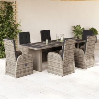 vidaXL Set Comedor Jard&iacute;n 7 Pzas Y Cojines Rat&aacute;n Sint&eacute;tico Gris Vidaxl
