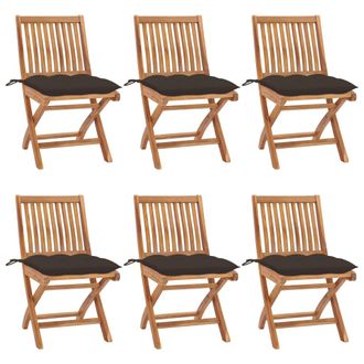 vidaXL Vidaxl - Sillas De Jard&iacute;n Plegables 6 Uds Madera Maciza Teca Con Cojines