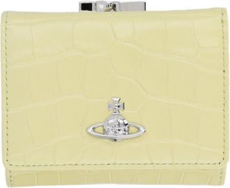 Vivienne Westwood Textured Crocodile Pattern Pale Green Wallet With Silver Emblem