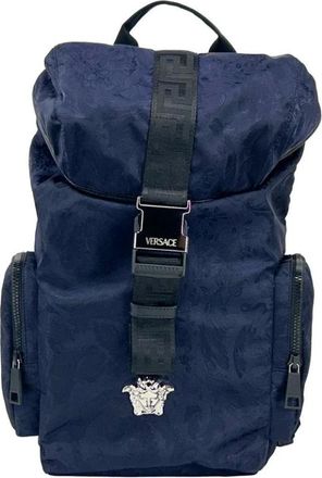 Versace Medusa Nylon Rugzak met Trekkoordsluiting en Gesp - Dames - Tassen - Grijs - Maat: ONE Size Nylon