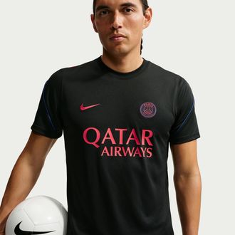 Nike Paris Saint-Germain Strike Nike Mens Soccer Dri-FIT Short-Sleeve Top in Black | II2279-010