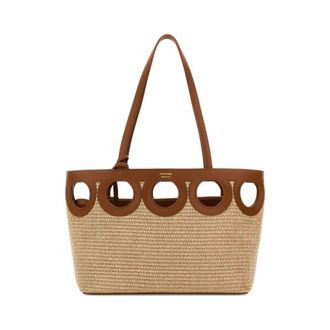 Ferragamo Gancini Frame Raffia Tote - female - Ferragamo - Shopping Bags - Brown - ONE SIZE - Bags