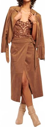 Ramy Brook Delphia Faux Suede Midi Wrap Skirt In Brown