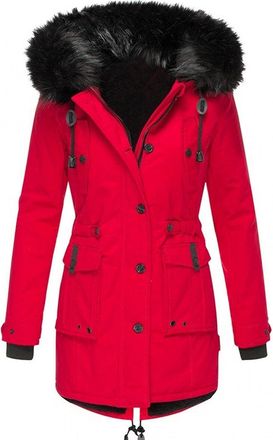 Generic Womens Winter Thicken Military Parka Jacket Warm Fleece Cotton Coat With Fur Hood Fleece Lined Parkas Long Coats, Red, XL