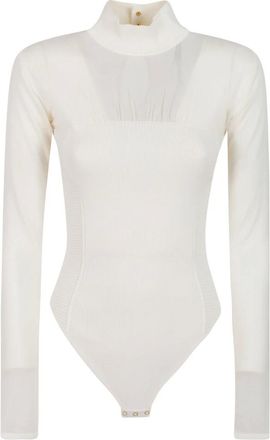 Elisabetta Franchi Body de punto con inserciones de tul - Tops - Mujer - Amarillo - S