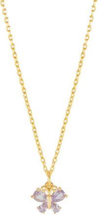 Estella Bartlett Dreamer Cubic Zirconia Butterfly Charm Necklace in Gold at Nordstrom