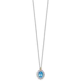 Diamond2Deal Sterling Silver Rhodium-plated with 14k Accent Oval Light Swiss Blue Topaz Pendant Necklace