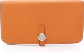 Herm&egrave;s Orange Leather Long Wallet (Bi-Fold) (Pre-Owned)