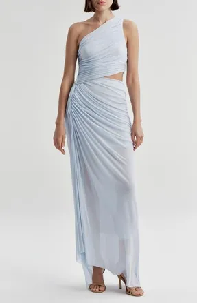 A.L.C. Cleo One-Shoulder Cutout Detail Asymmetric Mesh Maxi Dress in Sky Blue at Nordstrom, Size X-Large