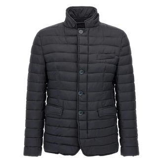 Herno Gewatteerd Donsjack met Opstaande Kraag - Heren - Winterjassen - Blauw - 2XL - Leer - Jassen