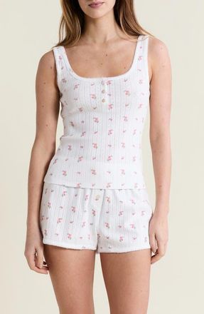 Etam Katell Pointelle Cotton Pajama Tank in Print Ecru Background at Nordstrom, Size X-Small
