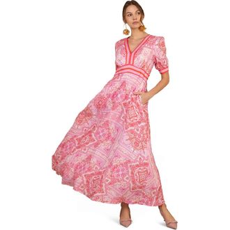 Hale Bob Ginevra Linen Maxi Dress in Red at Nordstrom, Size Medium
