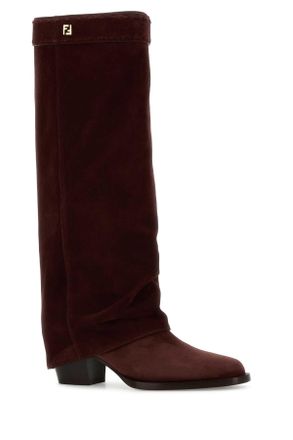 Fendi Womens Burgundy Suede Minerva Boots Winery Stivali