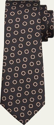 Kiton Mens Geometric Outline Silk Sevenfold Tie