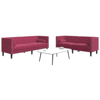 vidaXL Vidaxl - Set Sof&aacute;s Chesterfield Con Cojines 2 Pzas Terciopelo Rojo Tinto
