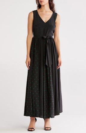 Elie Tahari Polka Dot Sleeveless Silk Maxi Dress in Noir/Green at Nordstrom Rack, Size 10