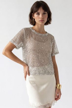 Mixray Pailletten Geweven Coltrui Blouse