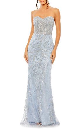 Mac Duggal Strapless Rhinestone Embellished Trumpet Gown in Powder Blue at Nordstrom, Size 14
