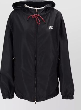Miu Miu technical fabric hooded jacket elastic cuffs pockets