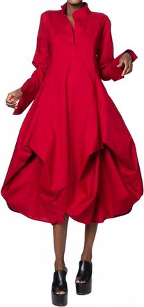 Metamorfosi Asymmetric Collar Maxi Shirt Dress In Dark Red