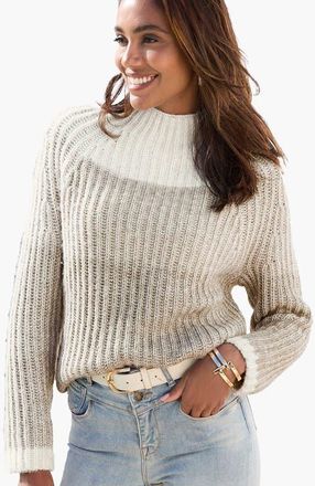 Lascana Mock Neck Color Block Sweater in Beige And Taupe at Nordstrom, Size 14