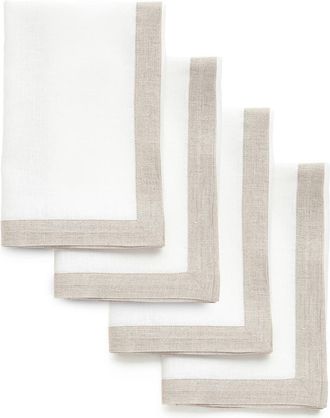 Solino Home Linen Dinner Napkins Set of 4, 20 x 20 Inch for Dining Table, Holiday and Everyday Table Decor - Classic in Natural And White at