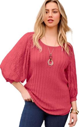 Roaman's Lace Sleeve Sweater in Antique Strawberry at Nordstrom, Size 36