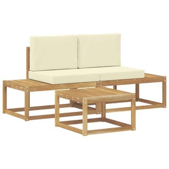 vidaXL Conjunto De Sof&aacute;s De Exterior 3 Pcs Blanco Y Crema Poli&eacute;ster Vidaxl