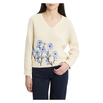 Semicouture Marcela V-neck Breiwerk - Dames - V-hals truien - Beige - M - Katoen - Truien & Vesten