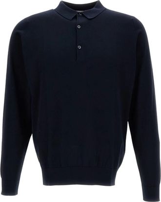 John Smedley Bradwell Polo met Lange Mouwen - Heren - Polos - Blauw - S - Katoen - Tops