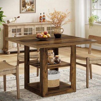 Tribesigns Tribesigns Square Dining Table for 4, 80cm Farmhouse Kitchen Dining Room Table with Storage Shelf for Home Dining Room, Living Room, Kitchen