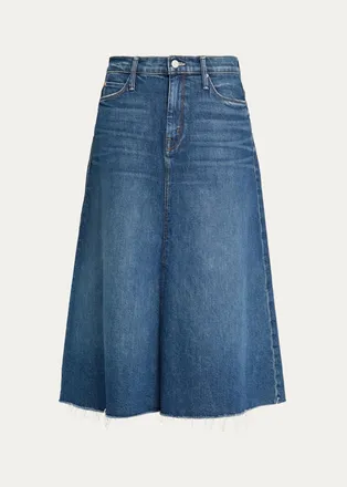 Mother The Circle Frayed Denim Midi Skirt