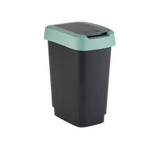 Rotho Contenedor De Residuos Twist 50l H602xan298xpr401mm Negro Borde Tapa Verde Rotho