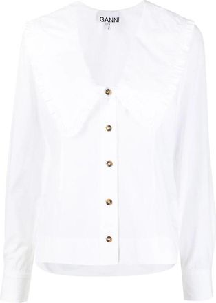 Ganni Oversized katoenen poplin blouse met Peter Pan-kraag - Dames - Overhemden - Wit - M - Katoen - Overhemden