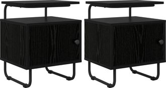 vidaXL Mesa De Noche 2 Uds. Roble Negro Madera De Ingenier&iacute;a Vidaxl