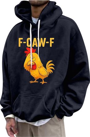 Generic Fleece Funny Chicken Pullover Hoodies for Mens Casual F-CAW-F Rooster Meme Sweatshirts Winter Drawstring Hooded Jumper Tops Streetwear Plus Size(Dark 
