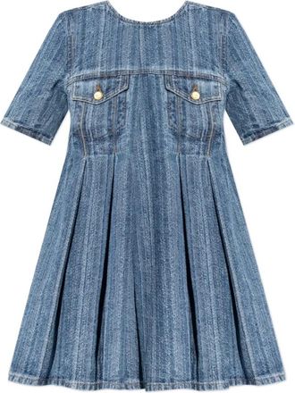 Ganni Gestreept Denim Plooi Jurkje - Dames - Korte kleedjes - Blauw - S - Denim - Kleedjes