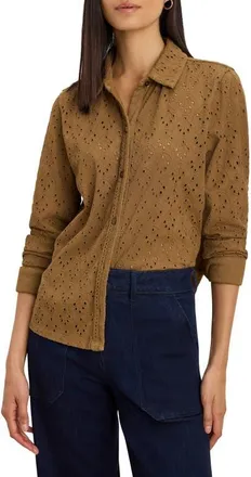 Nic+Zoe Embroidered Eyelet Button-Up Shirt in Oak at Nordstrom, Size Xx-Large